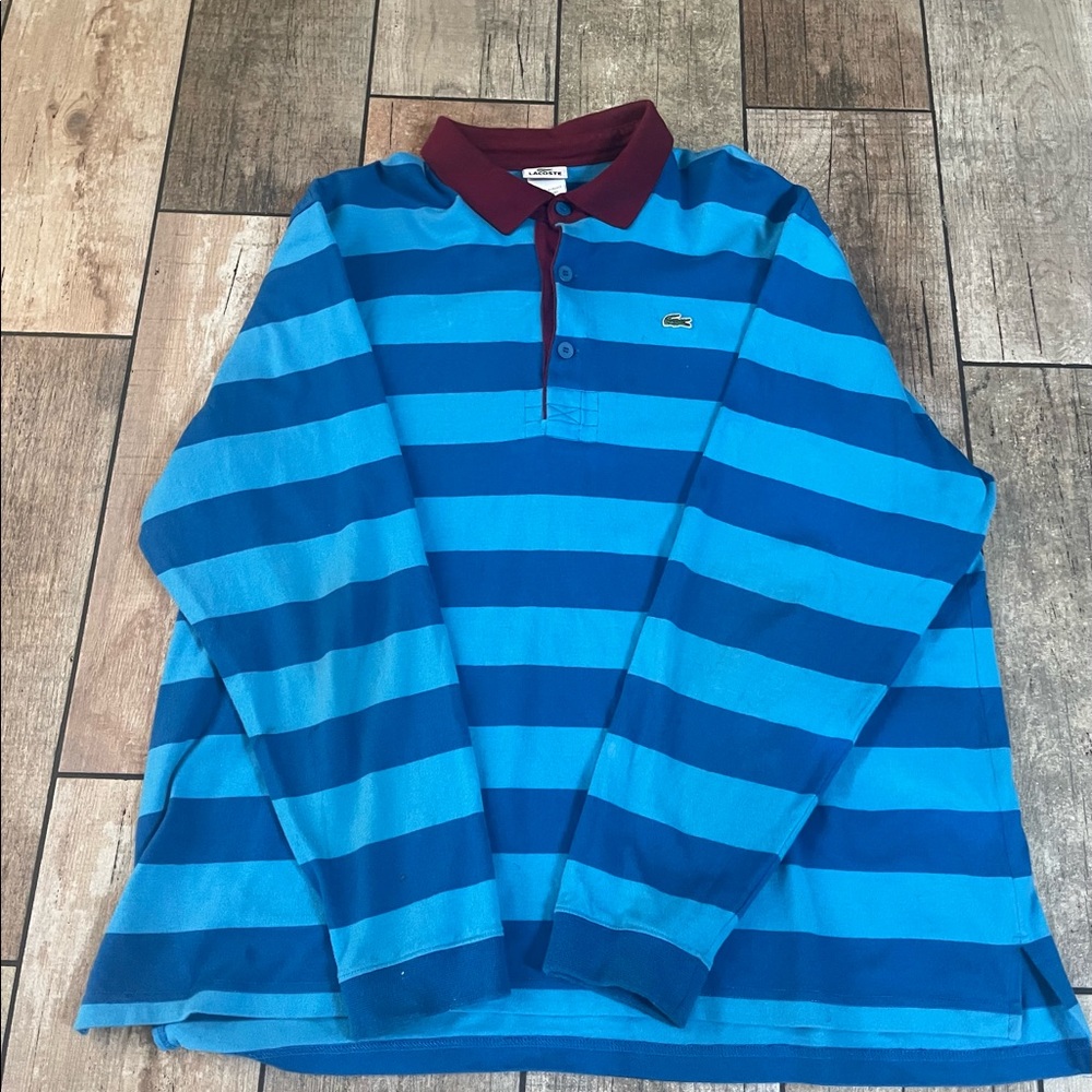 Lacoste  Striped Long Sleeve Blue/Maroon